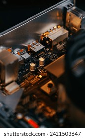 Computer part circuit board processor close up photo