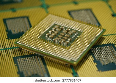Computer processor close up highlighting micro pin architecture and design