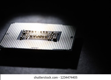 Computer processor on black background close-up, technology concept