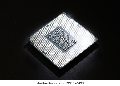 Computer processor on black background close-up, technology concept