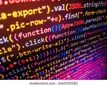 Computer program preview. Hacker api text on the computer screen. Database bits access stream visualisation. Programmer occupation. Abstract Green screen coding hacker concept, computer script code
