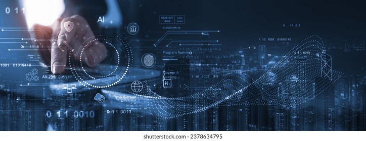 Computer programmer programming on laptop with AI and data science, future technology background, Digital technology, cloud computing, data engineering, global internet network, IoT Internet of Things