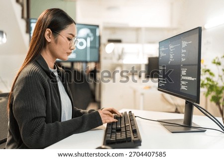Computer programmer, software engineer typing, coding on computer, software development concept. Website design and coding technology