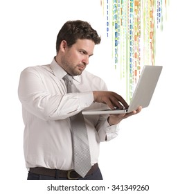 Computer programmer working as hacker with laptop