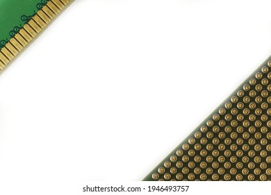 Computer RAM and CPU in the corners. Isolated