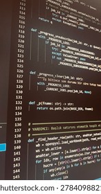 Computer screen displaying code, Software development in progress, Programming interface with syntax