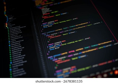 A computer screen displaying colorful programming code in a modern development environment, representing web development, coding, and software engineering for technology and IT industry use.