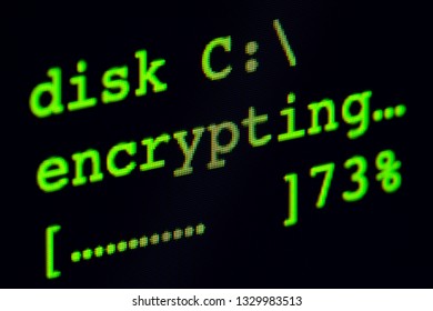Computer screen with hard disk encryption in progress.