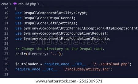 Computer Screen PHP Code, PHP Coding, HTML component coding, PHP background, Drupal code