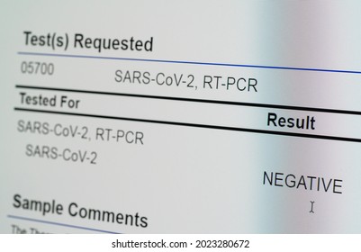 Computer Screen Showing A Negative Result For PCR Test On Nasal Swab For SARS-CoV-2 Or Covid-19