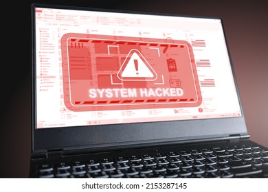 The computer screen shows a warning and red letters after the system and data have been stolen by hackers to steal the information is a cybercriminal. Information security ISO 27002 concept.