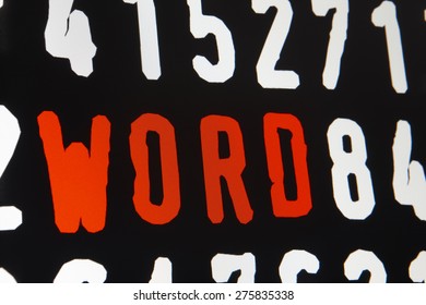 Computer screen with word text on black background. Horizontal