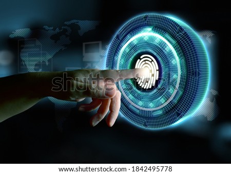 Computer security concept. Hand and padlocks symbolizing data protection in the network and personal computers. Mixed media.