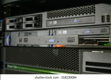 Computer Server and  CD or DVD drive in datacenter