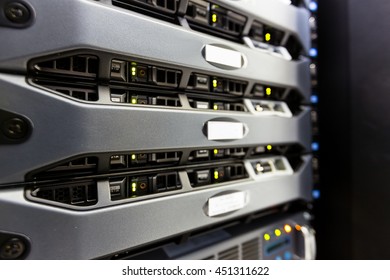 Computer Server mount on rack in data center room