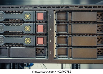 Computer Server and raid storage in datacenter , process in vintage style