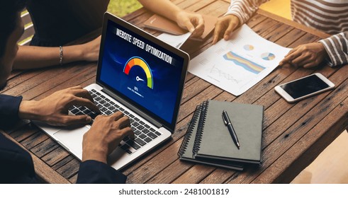 Computer software evaluating website loading speed. Concept of improving website loading speed snugly.