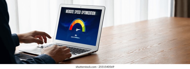 Computer software evaluating website loading speed. Concept of improving website loading speed snugly.