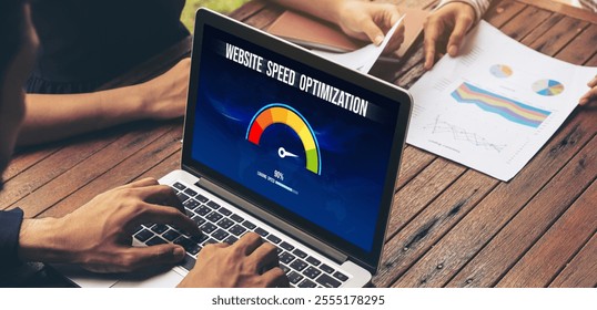 Computer software evaluating website loading speed. Concept of improving website loading speed snugly.