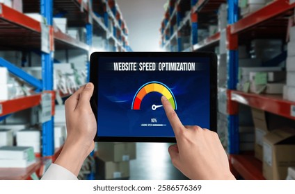 Computer software evaluating website loading speed. Concept of improving website loading speed snugly.