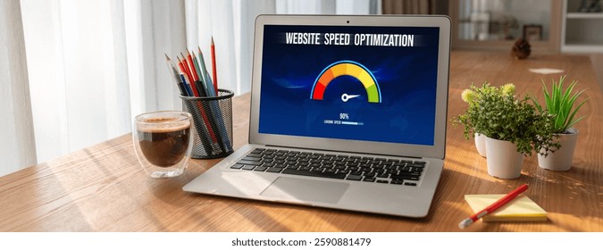 Computer software evaluating website loading speed. Concept of improving website loading speed snugly.