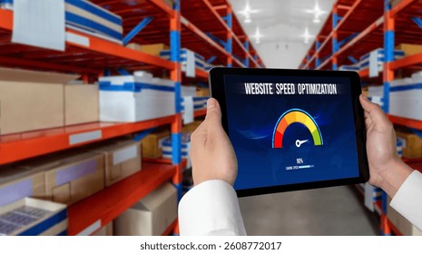 Computer software evaluating website loading speed. Concept of improving website loading speed snugly.