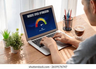 Computer software evaluating website loading speed. Concept of improving website loading speed snugly.