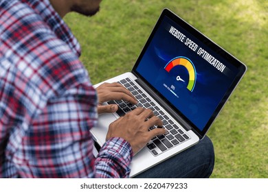 Computer software evaluating website loading speed. Concept of improving website loading speed snugly.