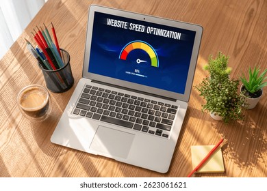 Computer software evaluating website loading speed. Concept of improving website loading speed snugly.