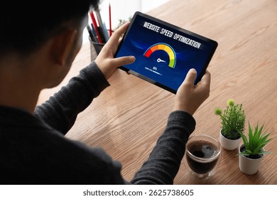 Computer software evaluating website loading speed. Concept of improving website loading speed snugly.