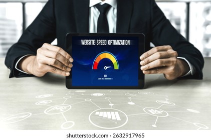 Computer software evaluating website loading speed. Concept of improving website loading speed snugly.