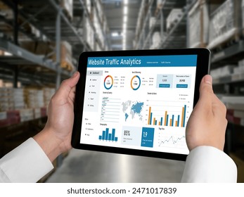 Computer software for website traffic analytics data on computer screen. Concept of SEO search engine optimization and customer targeting for online business snugly