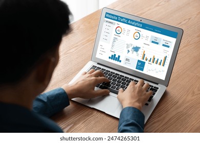 Computer software for website traffic analytics data on computer screen. Concept of SEO search engine optimization and customer targeting for online business snugly