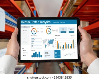 Computer software for website traffic analytics data on computer screen. Concept of SEO search engine optimization and customer targeting for online business snugly