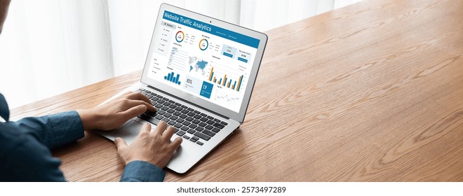 Computer software for website traffic analytics data on computer screen. Concept of SEO search engine optimization and customer targeting for online business snugly