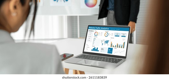 Computer software for website traffic analytics data on computer screen. Concept of SEO search engine optimization and customer targeting for online business snugly