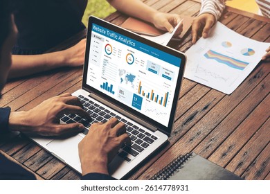 Computer software for website traffic analytics data on computer screen. Concept of SEO search engine optimization and customer targeting for online business snugly