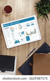 Computer software for website traffic analytics data on computer screen. Concept of SEO search engine optimization and customer targeting for online business snugly