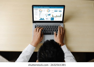 Computer software for website traffic analytics data on computer screen. Concept of SEO search engine optimization and customer targeting for online business snugly