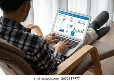 Computer software for website traffic analytics data on computer screen. Concept of SEO search engine optimization and customer targeting for online business snugly