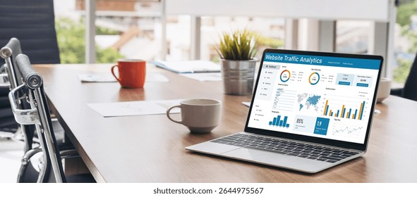 Computer software for website traffic analytics data on computer screen. Concept of SEO search engine optimization and customer targeting for online business snugly