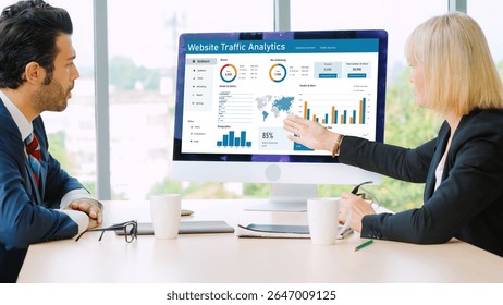 Computer software for website traffic analytics data on computer screen. Concept of SEO search engine optimization and customer targeting for online business snugly
