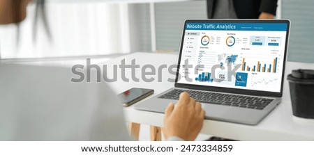 Computer software for website traffic analytics data on computer screen. Concept of SEO search engine optimization and customer targeting for online business snugly