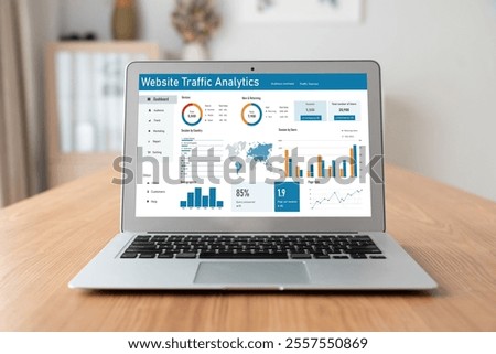 Computer software for website traffic analytics data on computer screen. Concept of SEO search engine optimization and customer targeting for online business snugly