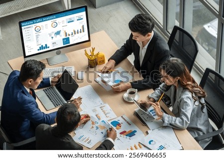 Computer software for website traffic analytics data on computer screen. Concept of SEO search engine optimization and customer targeting for online business snugly