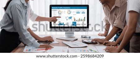 Computer software for website traffic analytics data on computer screen. Concept of SEO search engine optimization and customer targeting for online business brisk