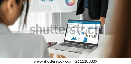 Computer software for website traffic analytics data on computer screen. Concept of SEO search engine optimization and customer targeting for online business snugly