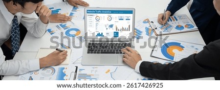 Computer software for website traffic analytics data on computer screen. Concept of SEO search engine optimization and customer targeting for online business brisk