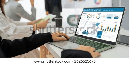 Computer software for website traffic analytics data on computer screen. Concept of SEO search engine optimization and customer targeting for online business snugly