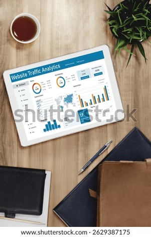 Computer software for website traffic analytics data on computer screen. Concept of SEO search engine optimization and customer targeting for online business snugly
